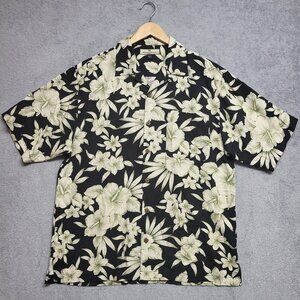 Tommy Bahama Shirt Mens Medium 100% Silk Floral Print Hawaiian Camp Button Up